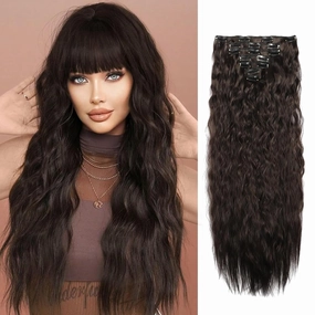Curly Clip In Hair Extension 7PCS Natural Thick Deep Wave Hair Extension Clips Synthetic Long 24 inch hair extensions clip in Hairpiece (4#(Pack of 7)