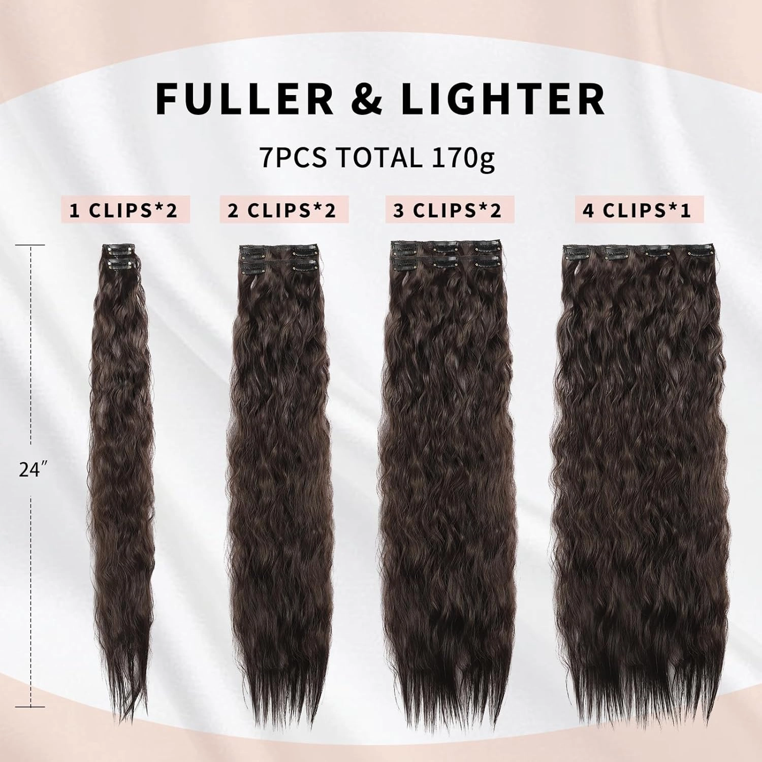 Curly Clip In Hair Extension 7PCS Natural Thick Deep Wave Hair Extension Clips Synthetic Long 24 inch hair extensions clip in Hairpiece (4#(Pack of 7)