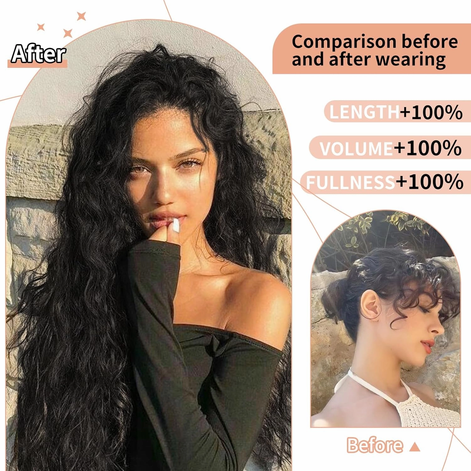 Curly Clip In Hair Extension 7PCS Natural Thick Deep Wave Hair Extension Clips Synthetic Long 24 inch hair extensions clip in Hairpiece (6H613#(Pack of 7))