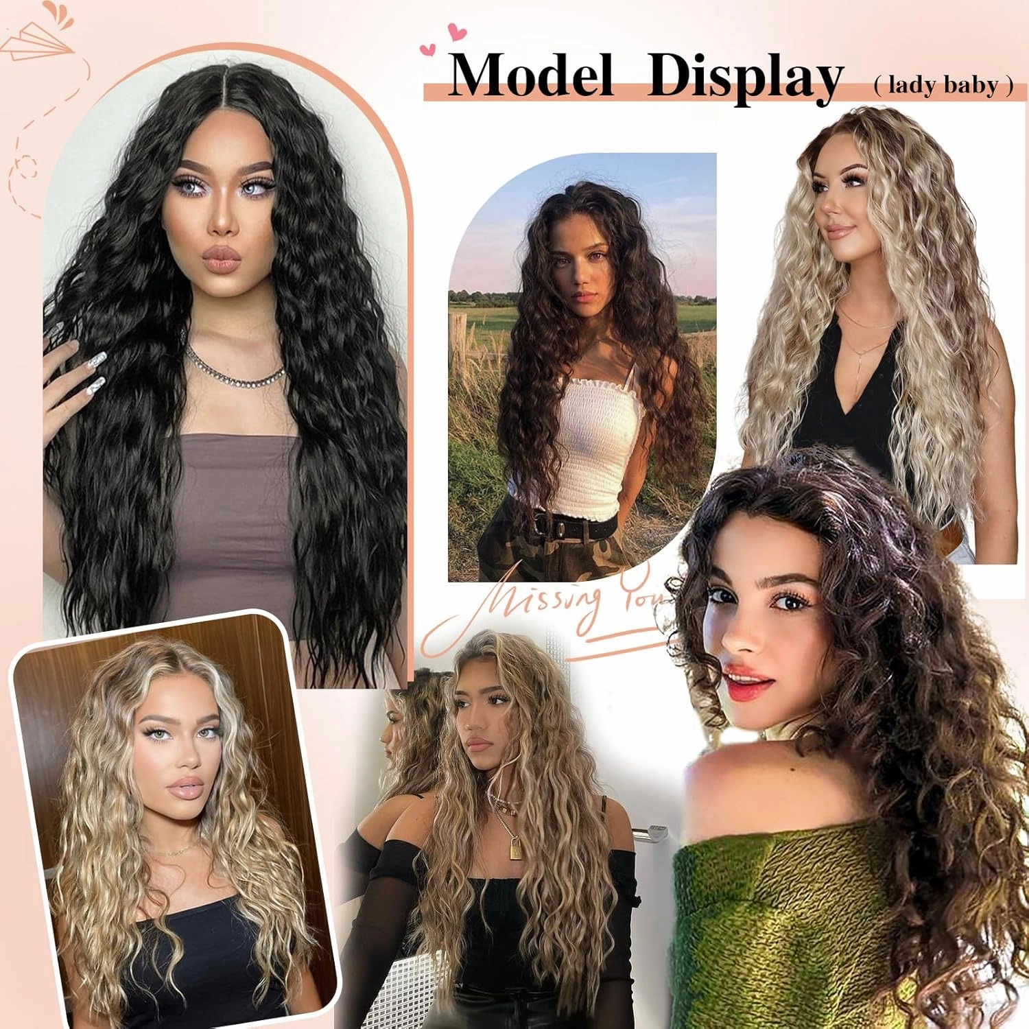 Curly Clip In Hair Extension 7PCS Natural Thick Deep Wave Hair Extension Clips Synthetic Long 24 inch hair extensions clip in Hairpiece (6H613#(Pack of 7))