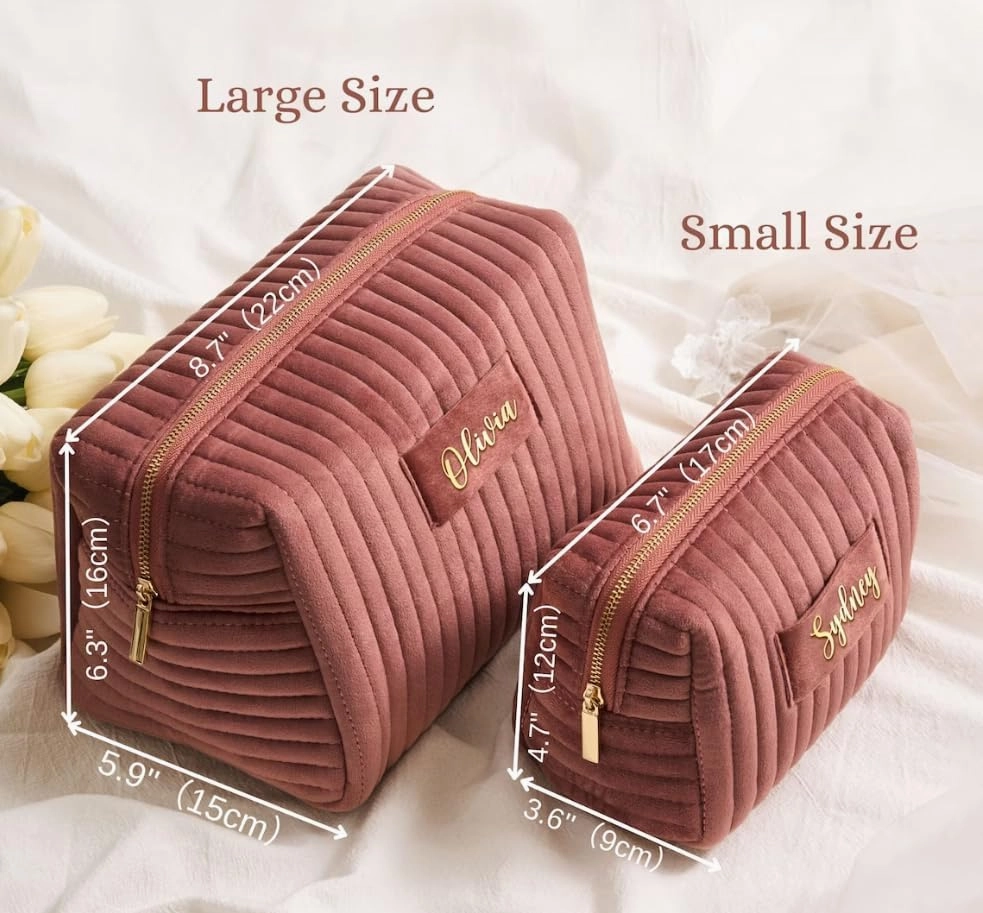 Custom Cosmetic Bag Personalized Makeup Bag with Logo/Photo/Picture/Text/Image Design,Velvet Quilted Travel Toiletry Pouch Accessories Brushes Girls Women Gift for Wedding Birthday,Small Green/Black