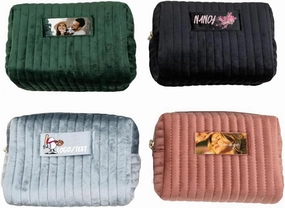 Custom Cosmetic Bag Personalized Makeup Bag with Logo/Photo/Picture/Text/Image Design,Velvet Quilted Travel Toiletry Pouch Accessories Brushes Girls Women Gift for Wedding Birthday,Small Green/Black