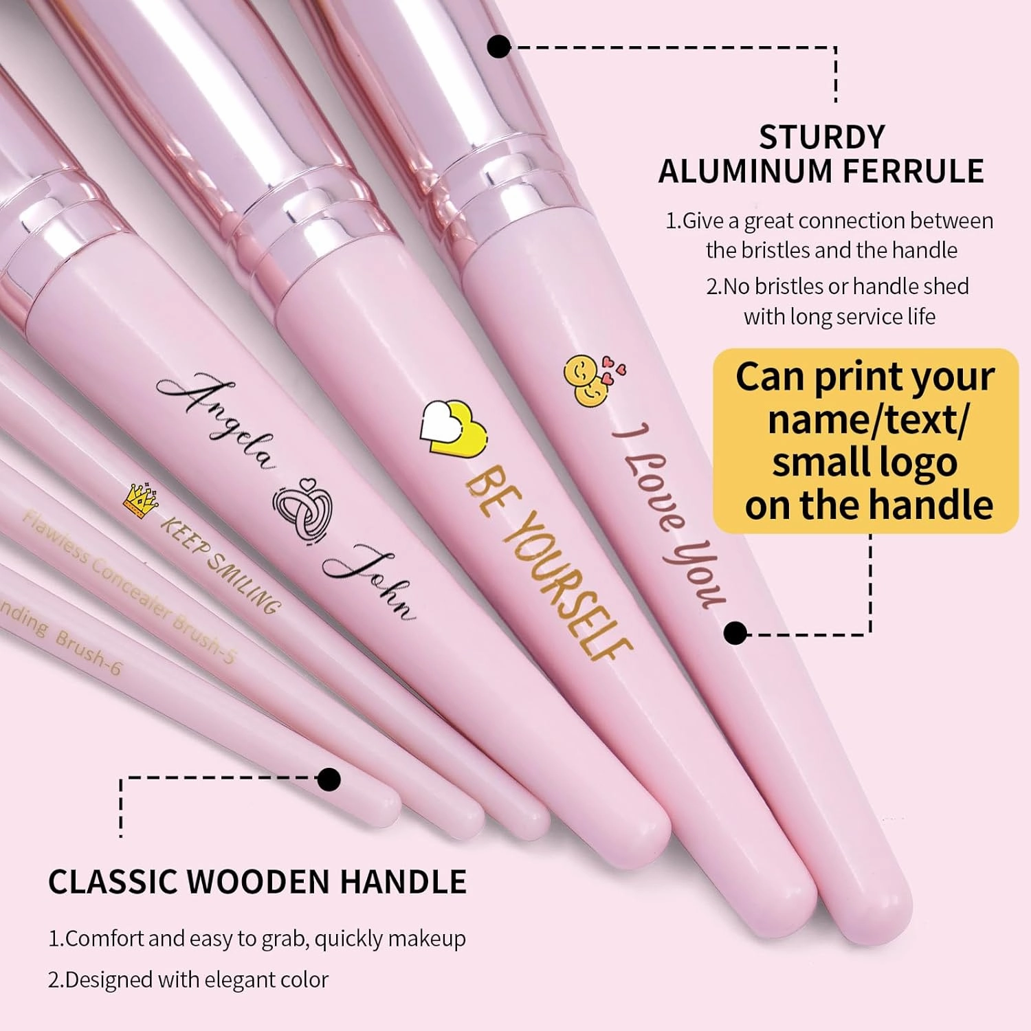 Customizable Makeup Brushes with Your Text Logo,29 Pcs Makeup Kit, Multi-functional Makeup Tool Set with Personalized Makeup Brush Cosmetic Bag Powder Puffs Makeup Brushes Set (Pinkgold, 29 Piece Set)