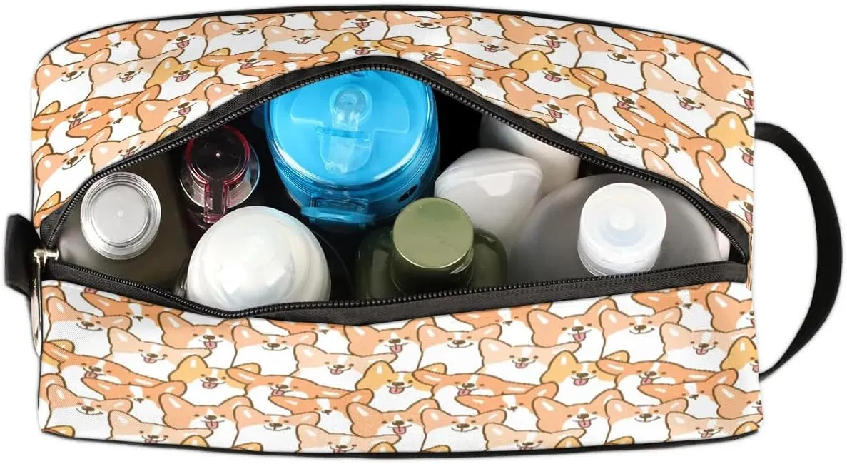 Cute Animal Dog Travel Toiletry Bag for Women Men Small Cosmetic Makeup Organizer Water Resistant Shaving Bag Portable Make Up Bag Storage Bags with Handle