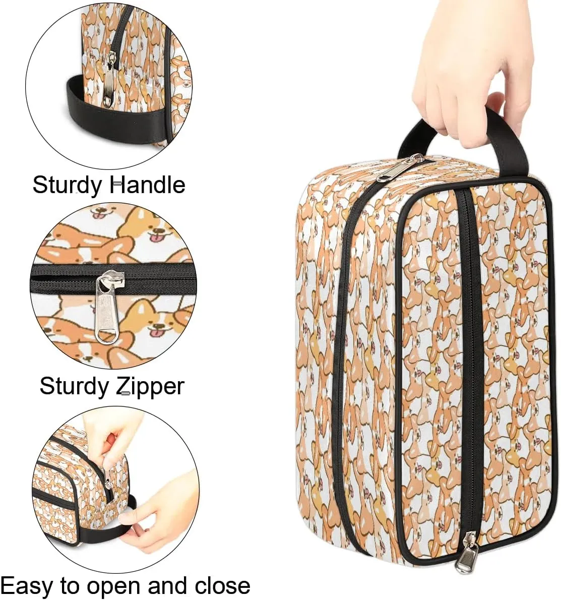 Cute Animal Dog Travel Toiletry Bag for Women Men Small Cosmetic Makeup Organizer Water Resistant Shaving Bag Portable Make Up Bag Storage Bags with Handle