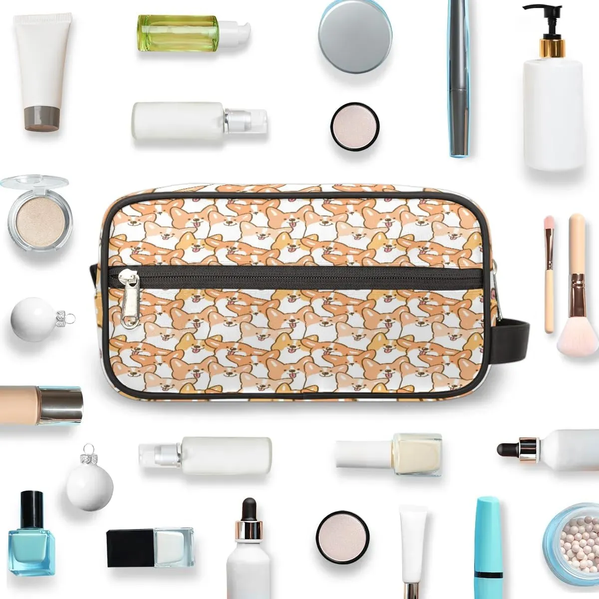Cute Animal Dog Travel Toiletry Bag for Women Men Small Cosmetic Makeup Organizer Water Resistant Shaving Bag Portable Make Up Bag Storage Bags with Handle