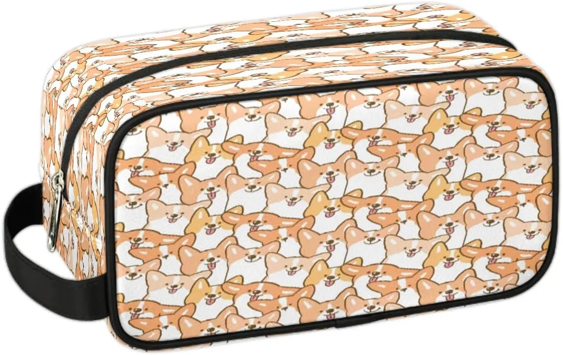 Cute Animal Dog Travel Toiletry Bag for Women Men Small Cosmetic Makeup Organizer Water Resistant Shaving Bag Portable Make Up Bag Storage Bags with Handle