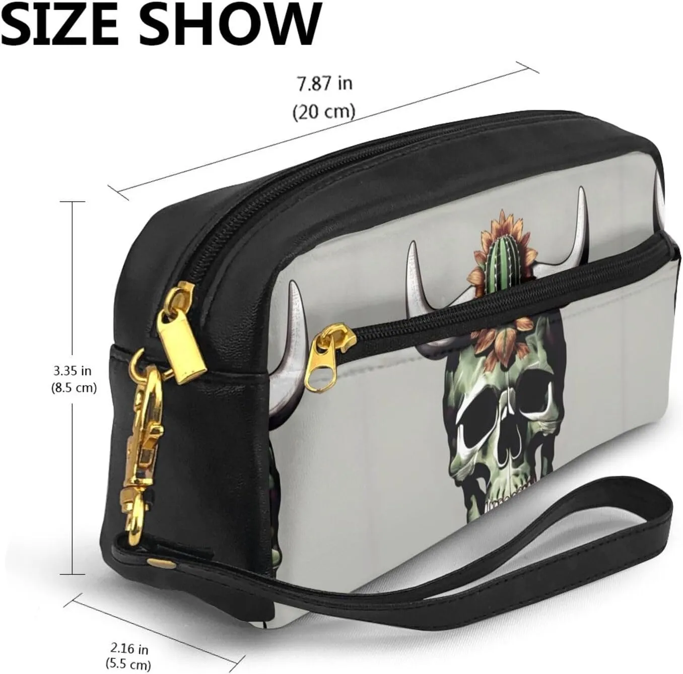 Cute Cactus And Skull Of Bull Print Travel Makeup Bag For On-The-Go Style For Storing Cosmetics And Beauty Essentials