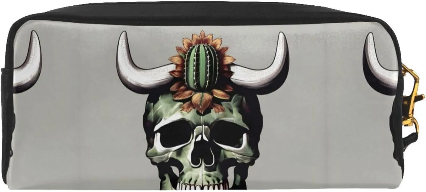 Cute Cactus And Skull Of Bull Print Travel Makeup Bag For On-The-Go Style For Storing Cosmetics And Beauty Essentials