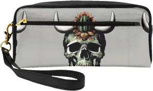 Cute Cactus And Skull Of Bull Print Travel Makeup Bag For On-The-Go Style For Storing Cosmetics And Beauty Essentials