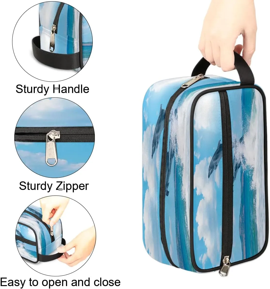 Cute Dolphins Paint Travel Toiletry Bag for Women Men Small Cosmetic Makeup Organizer Water Resistant Shaving Bag Portable Make Up Bag Storage Bags with Handle