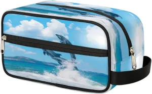 Cute Dolphins Paint Travel Toiletry Bag for Women Men Small Cosmetic Makeup Organizer Water Resistant Shaving Bag Portable Make Up Bag Storage Bags with Handle