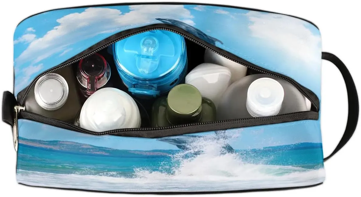 Cute Dolphins Paint Travel Toiletry Bag for Women Men Small Cosmetic Makeup Organizer Water Resistant Shaving Bag Portable Make Up Bag Storage Bags with Handle