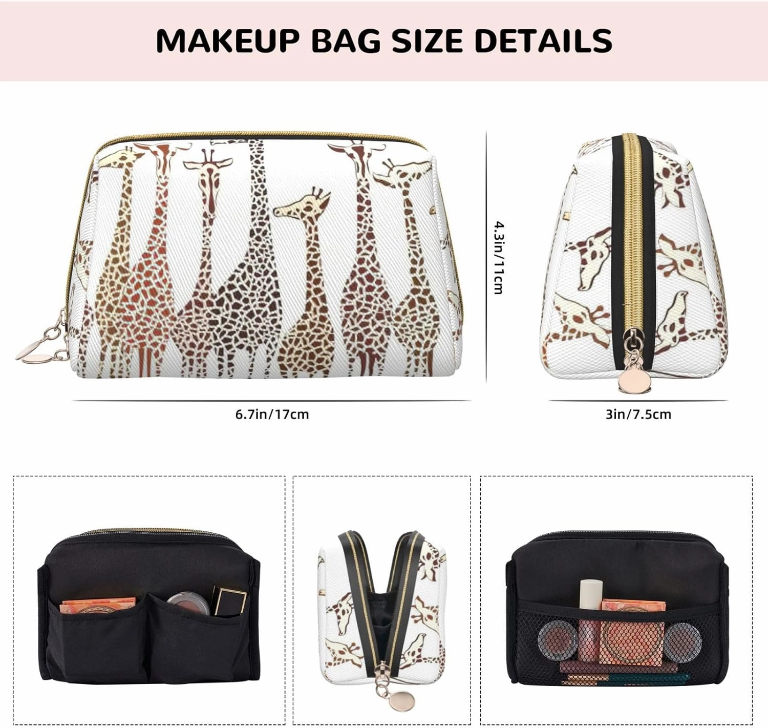 Cute Cartoon Funny Giraffes Toiletry Pouch, Travel-Friendly Makeup Organizer For Makeup Brushes, Lipsticks