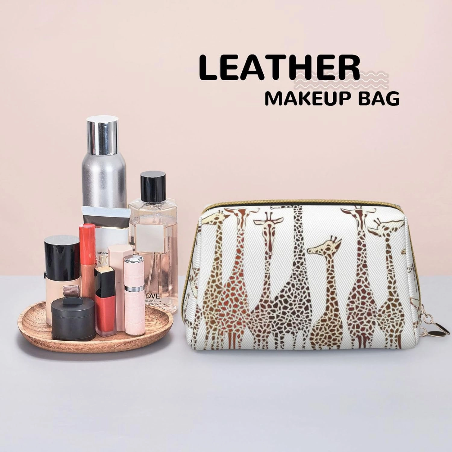 Cute Cartoon Funny Giraffes Toiletry Pouch, Travel-Friendly Makeup Organizer For Makeup Brushes, Lipsticks