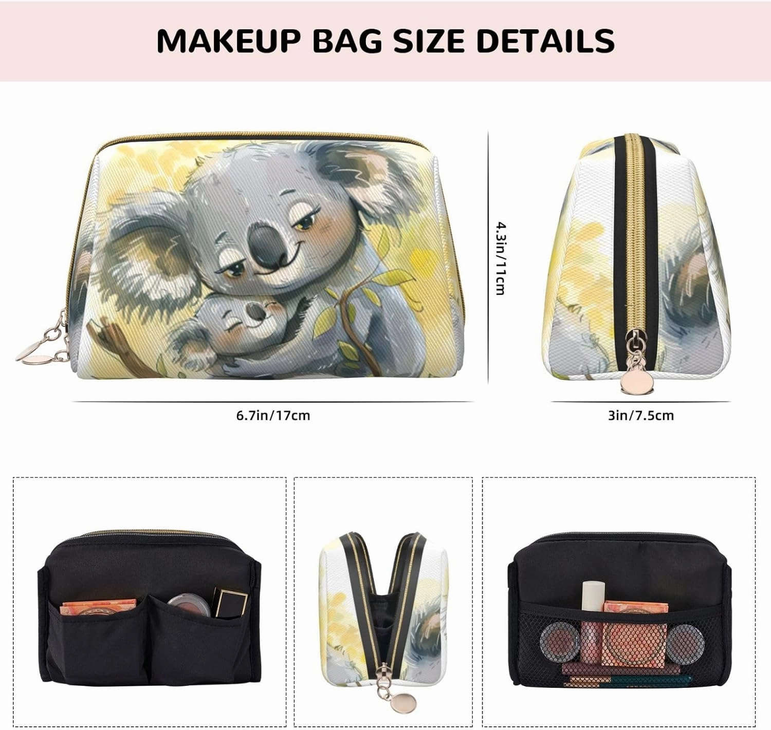 Cute Koala Mom And Baby Toiletry Pouch, Travel-Friendly Makeup Organizer For Makeup Brushes, Lipsticks