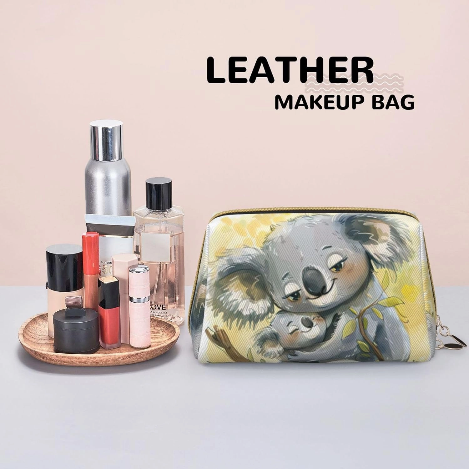 Cute Koala Mom And Baby Toiletry Pouch, Travel-Friendly Makeup Organizer For Makeup Brushes, Lipsticks