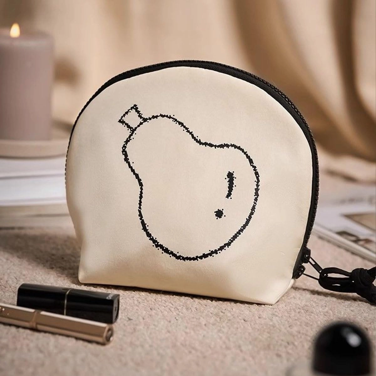 Cute Makeup Bag,Small Makeup Bag For Purse,Cosmetic Travel Bag,Shell-shaped Makeup Bag (2pcs-White pears)