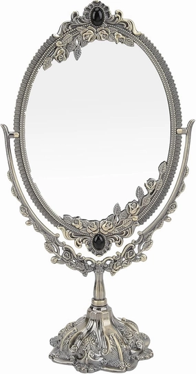 Cyrank Metal Vintage Makeup Mirror, Double Sided Swivel Mirror Decorative Makeup Mirror Oval Desktop Mirror Retro Cosmetic Mirror with Stand for Home(Large)