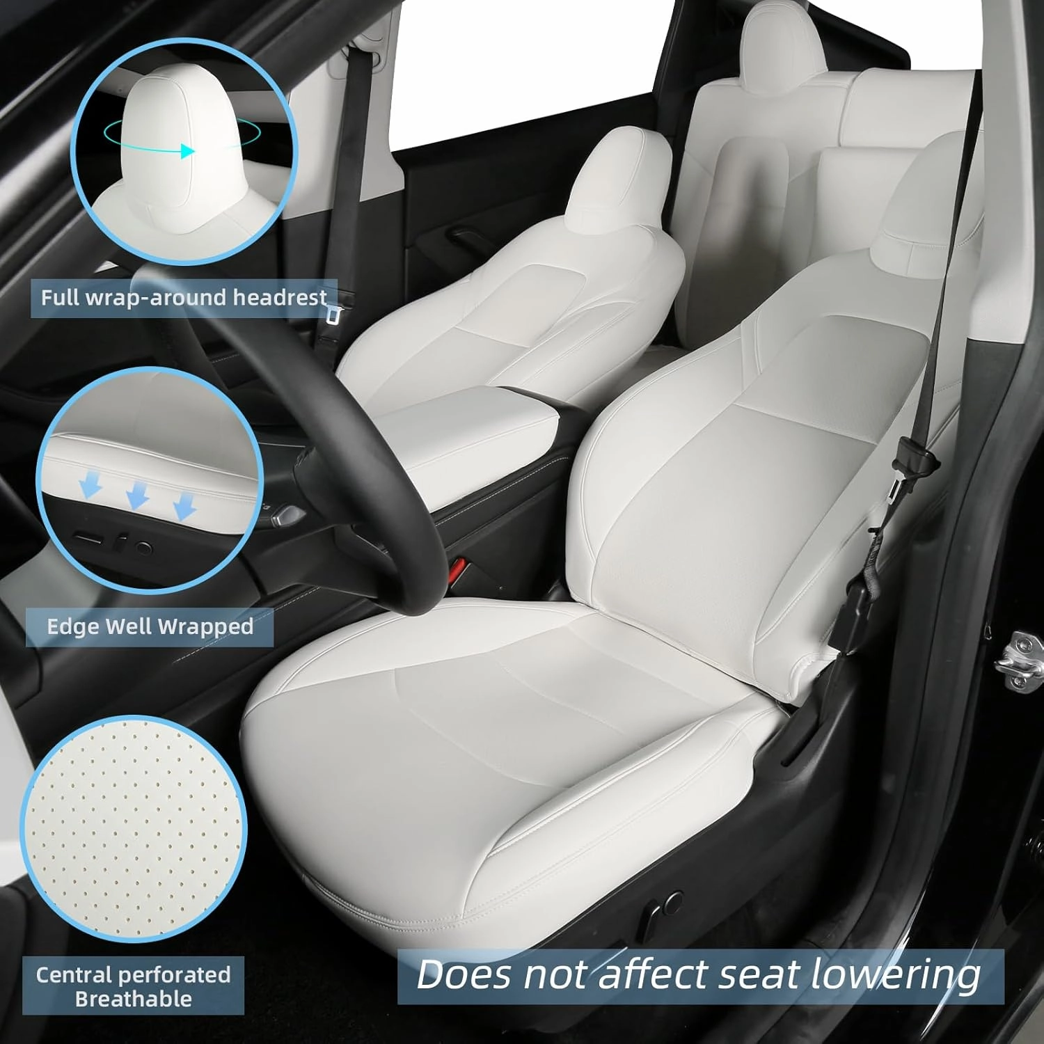 CZCGYDY Seat Covers Custom Fit for Tesla Model Y 2023 2022 2021 2020,Car Seat Cover for Tesla Model Y,Airbag Compatible,Full Surround,Breathable Leather,Easy to Clean(White)