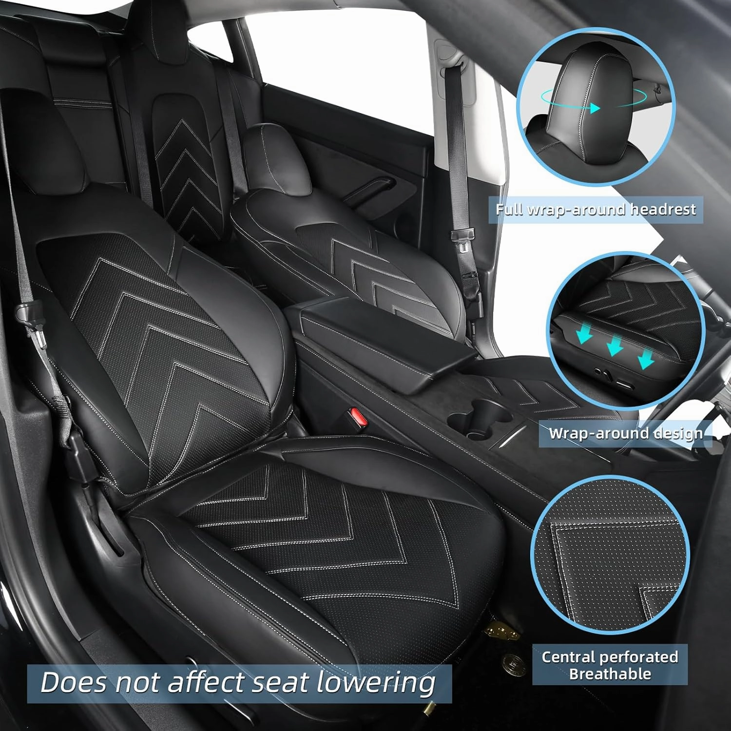 CZCGYDY Seat Covers for Tesla Model Y 2020 2021 2022 2023,Car Seat Covers Full Set Custom Fit for Model Y 5 Seater,Airbag Compatible,Full Surround,Breathable Leather,Easy to Clean(Black)