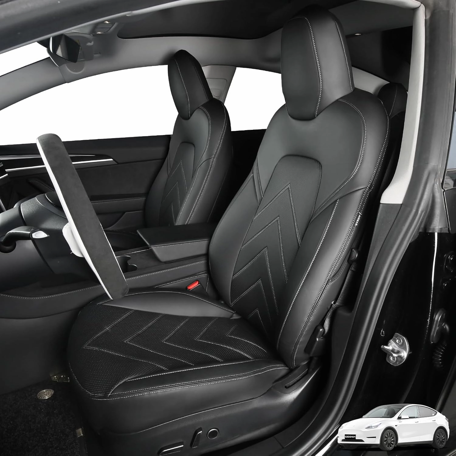 CZCGYDY Seat Covers for Tesla Model Y 2020 2021 2022 2023,Car Seat Covers Full Set Custom Fit for Model Y 5 Seater,Airbag Compatible,Full Surround,Breathable Leather,Easy to Clean(Black)