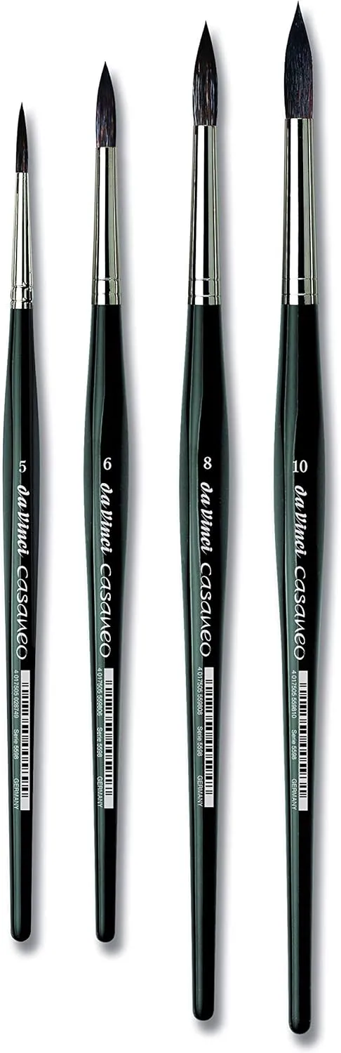 da Vinci Brushes 5598 Casaneo Large Round (Sizes 5,6,8,10) Artist Brush Set, Black, 4