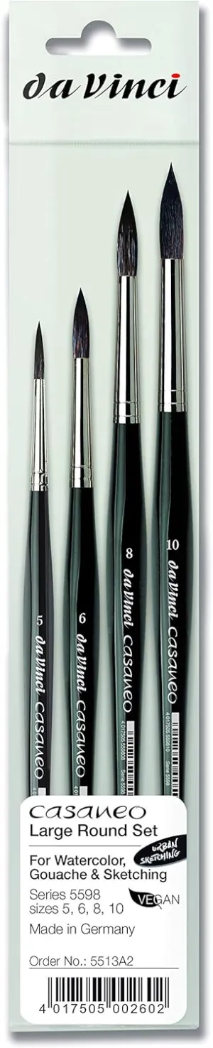 da Vinci Brushes 5598 Casaneo Large Round (Sizes 5,6,8,10) Artist Brush Set, Black, 4