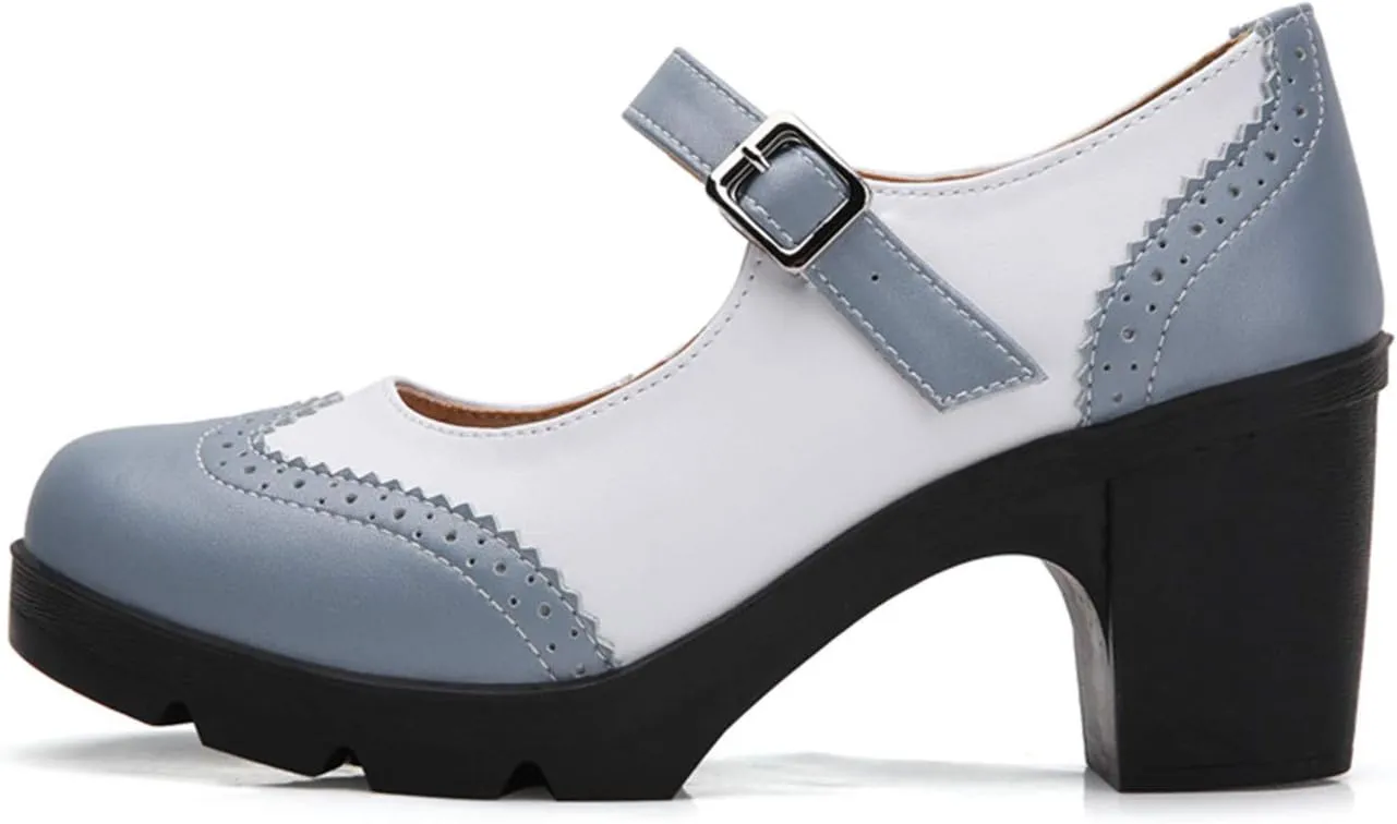 DADAWEN Women's Chunky Low Block Heels Mary Jane Closed Toe Work Pumps Comfortable Round Toe Oxfords Dress Wedding Shoes
