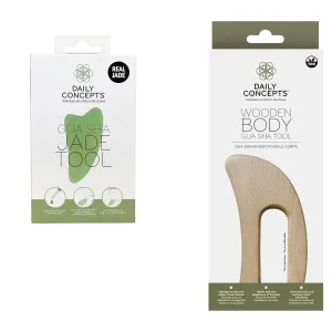 DAILY CONCEPTS Gua Sha Essentials: Gua Sha Jade Facial Tool   Wooden Body Gua Sha Tool