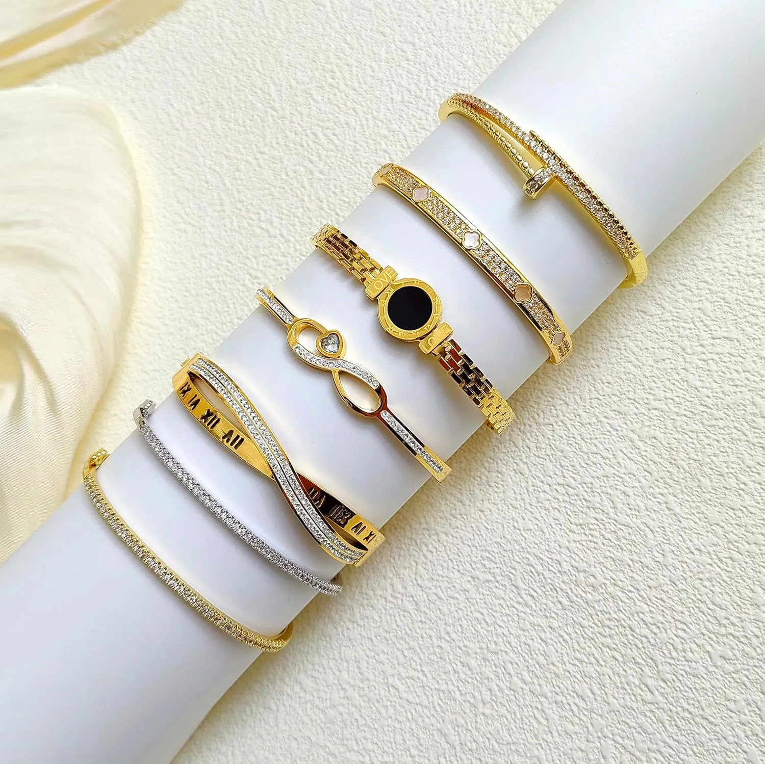 Dainty Bangle Bracelet for Women Personalized Cubic Zirconia Love Bracelets Tiny Waist Oval Bangles Bracelets Gifts for Love