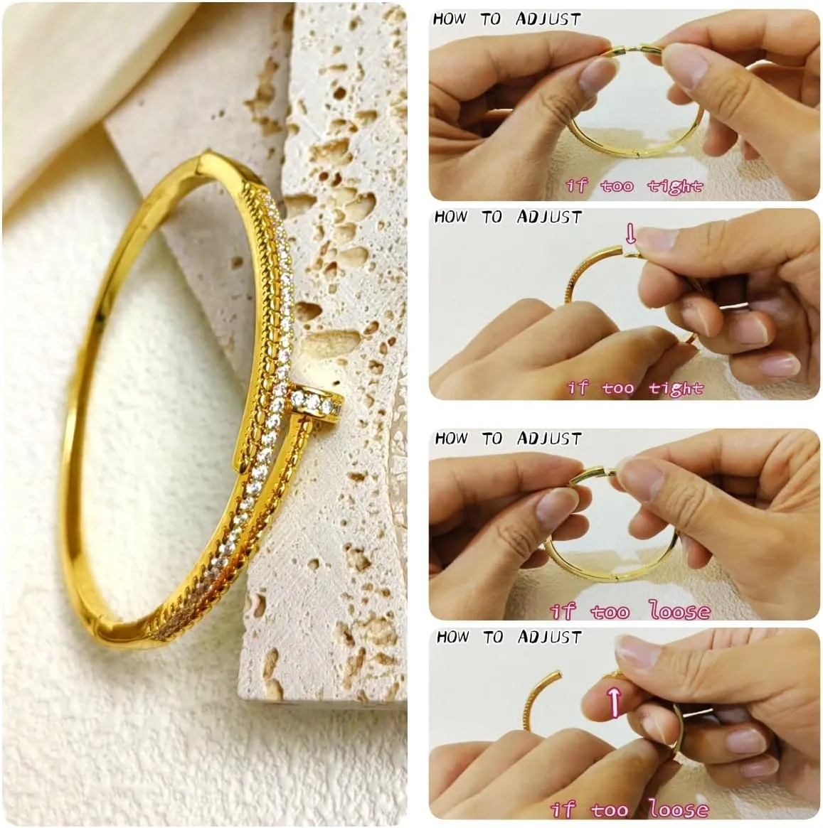 Dainty Bangle Bracelet for Women Personalized Cubic Zirconia Love Bracelets Tiny Waist Oval Bangles Bracelets Gifts for Love