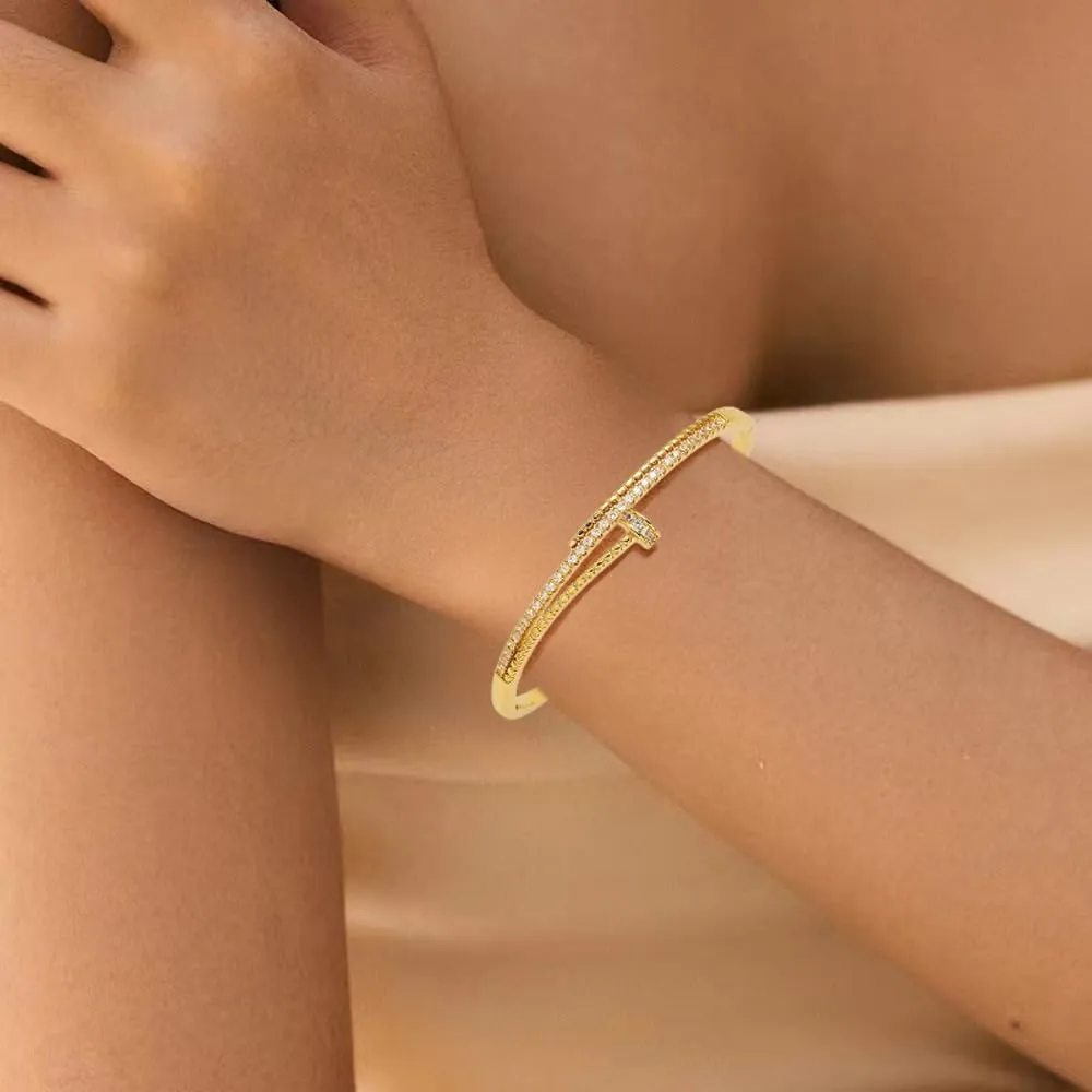 Dainty Bangle Bracelet for Women Personalized Cubic Zirconia Love Bracelets Tiny Waist Oval Bangles Bracelets Gifts for Love
