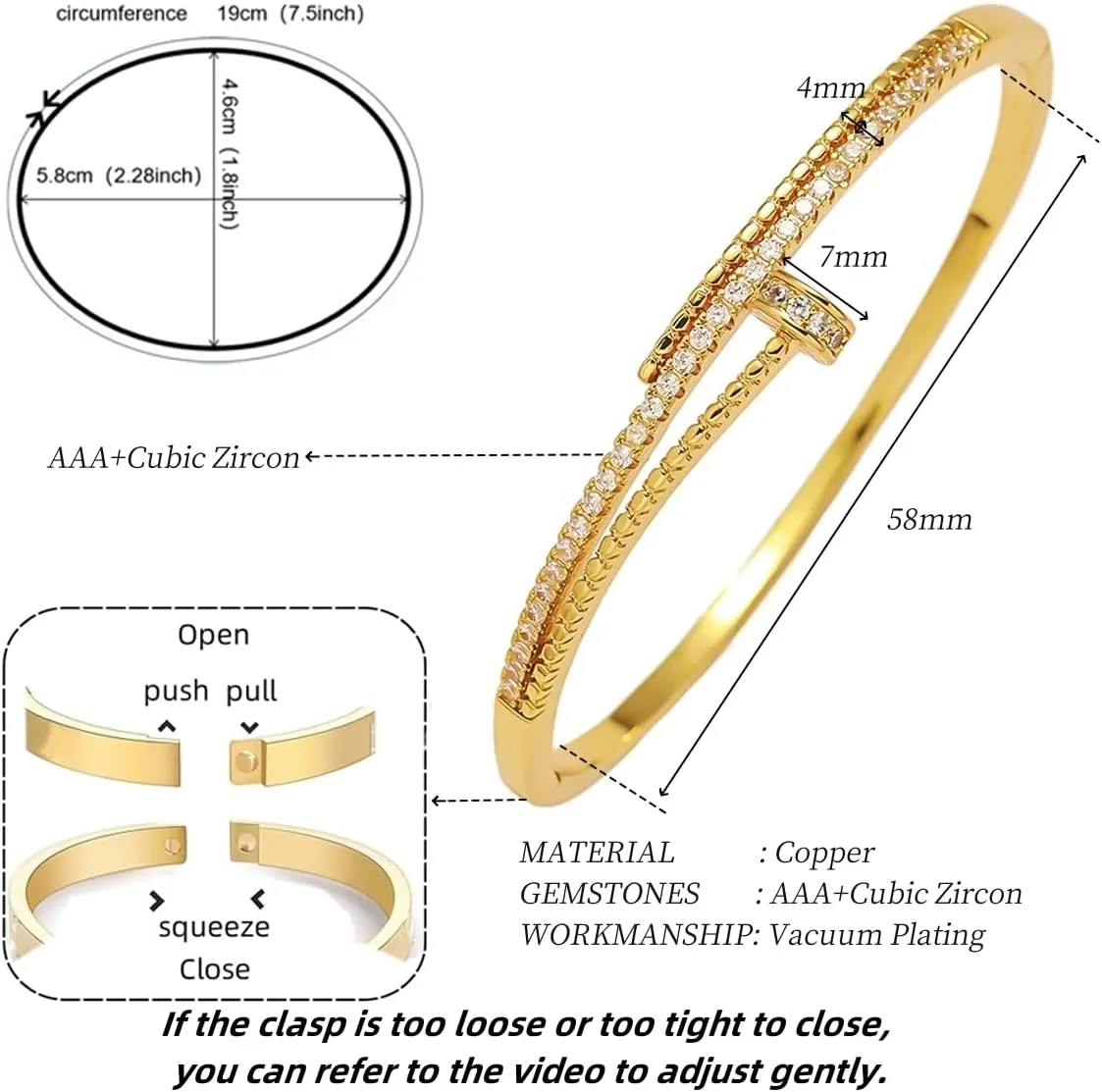 Dainty Bangle Bracelet for Women Personalized Cubic Zirconia Love Bracelets Tiny Waist Oval Bangles Bracelets Gifts for Love