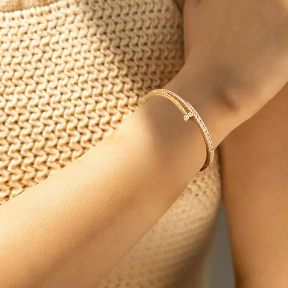 Dainty Bangle Bracelet for Women Personalized Cubic Zirconia Love Bracelets Tiny Waist Oval Bangles Bracelets Gifts for Love