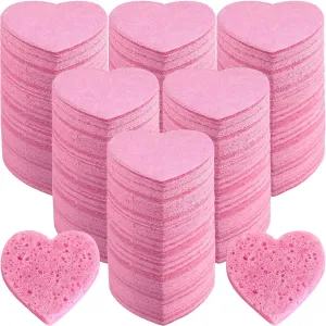 Dandat 300 Count Compressed Facial Sponges Heart Shape Face Sponges for Cleansing Natural Facial Exfoliating Pads for Estheticians(Pink)