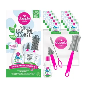 Dapple Breast Pump Cleaning Kit, 3 Baby Bottle Cleaning Brushes, Hypoallergenic & Powered by Plants, Removes Milk Residue, Leaves No Taste, 3oz Soap, 10ct Wipes 3 Cleaning Brushes