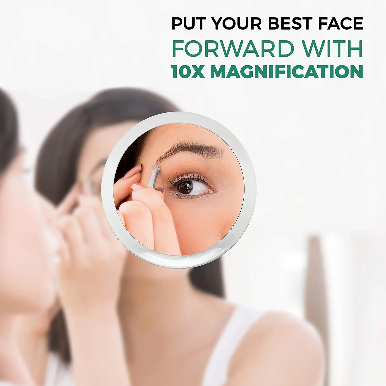 DBTech Large 8-Inch Suction 10x Magnifying Mirror with Precision Tweezers w/Rubberized Grips, Triple Suction for Lasting Hold on Most Flat Surfaces