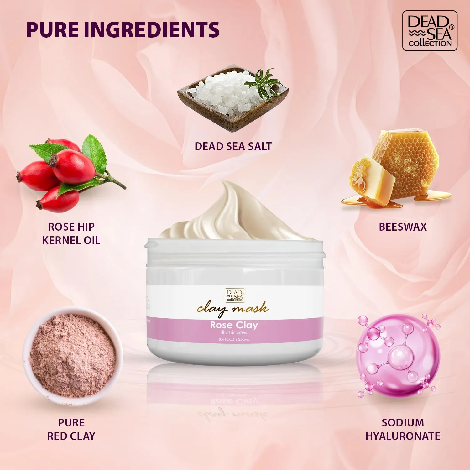 Dead Sea Collection Clay Mask with Rose Hip Oil for Face - Deep Cleansing Skin Care Spa Facial Mask with Dead Sea Minerals - Nourishing and Moisturizing Skin (8.4 fl.oz)
