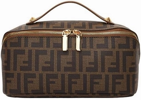 Designer Monogram Makeup Bag, Large Capacity Cosmetic Case with Handle, Makeup bag，Black and Brown (Brown)