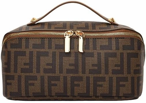 Designer Monogram Makeup Bag, Large Capacity Cosmetic Case with Handle, Makeup bag，Black and Brown (Brown)