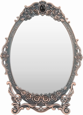 Desktop Decorative Mirror Retro Makeup Mirror Antique Oval Dressing Mirror Antique Embossed Floral Countertop Mirror with Holder Stick Vintage Compact Mirror for Table Centerpieces(Copper)