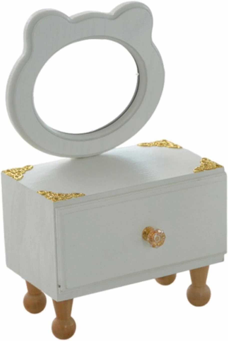 Desktop Makeup Mirror with Drawer Cosmetic Organizer Home Decor Elegant Birthday Gift for Women Makeup Case for Dressing Room, Bear Shaped Mirror