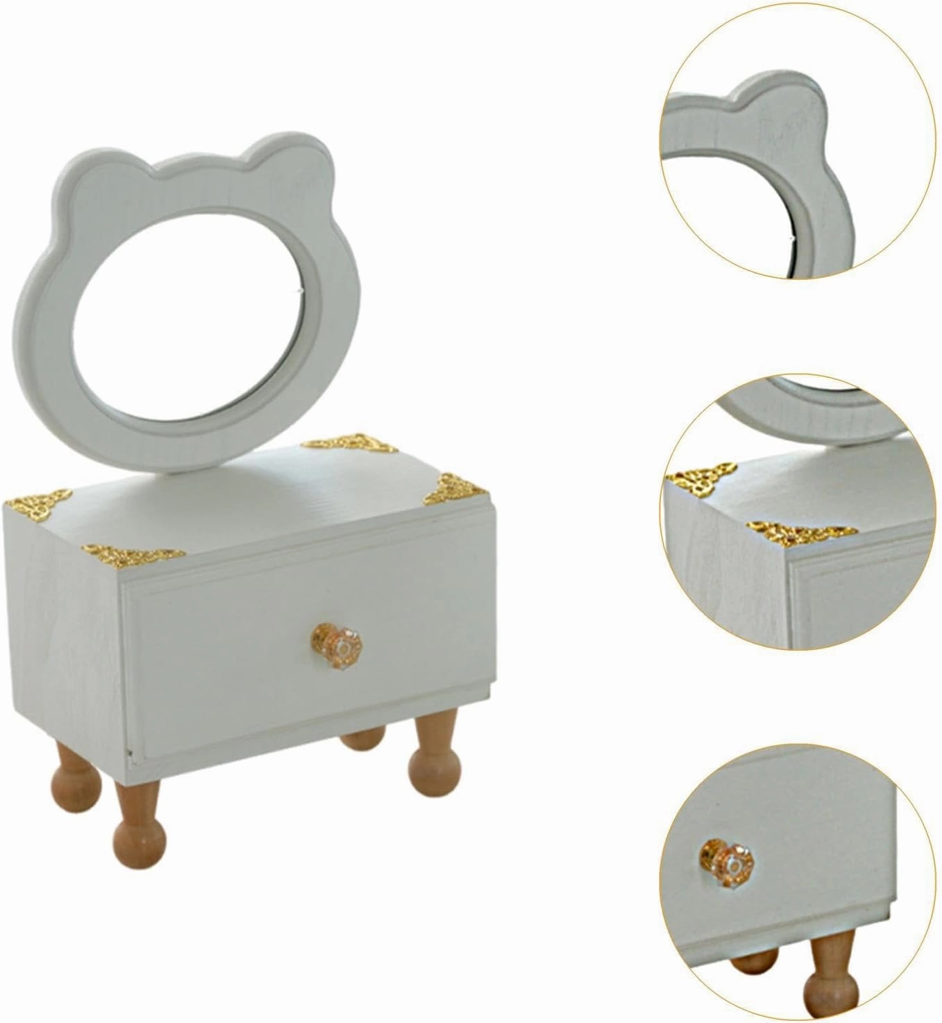 Desktop Makeup Mirror with Drawer Cosmetic Organizer Home Decor Elegant Birthday Gift for Women Makeup Case for Dressing Room, Bear Shaped Mirror