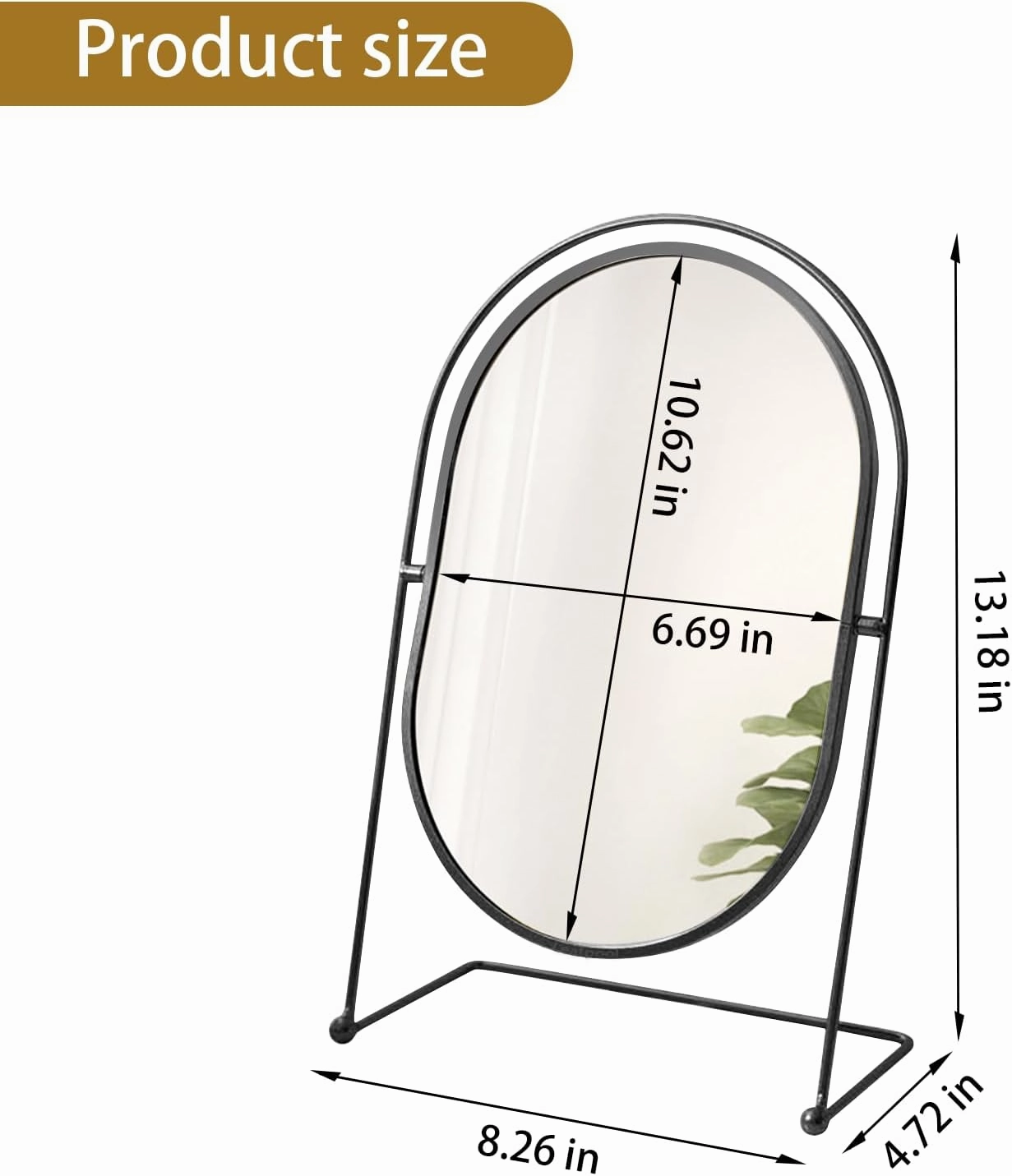Desktop Makeup Mirror with Standing, 360° Rotation Black Oval Make up Mirror Cosmetic Mirror for Dressing Room Bedroom Bathroom