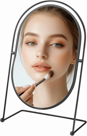 Desktop Makeup Mirror with Standing, 360° Rotation Black Oval Make up Mirror Cosmetic Mirror for Dressing Room Bedroom Bathroom