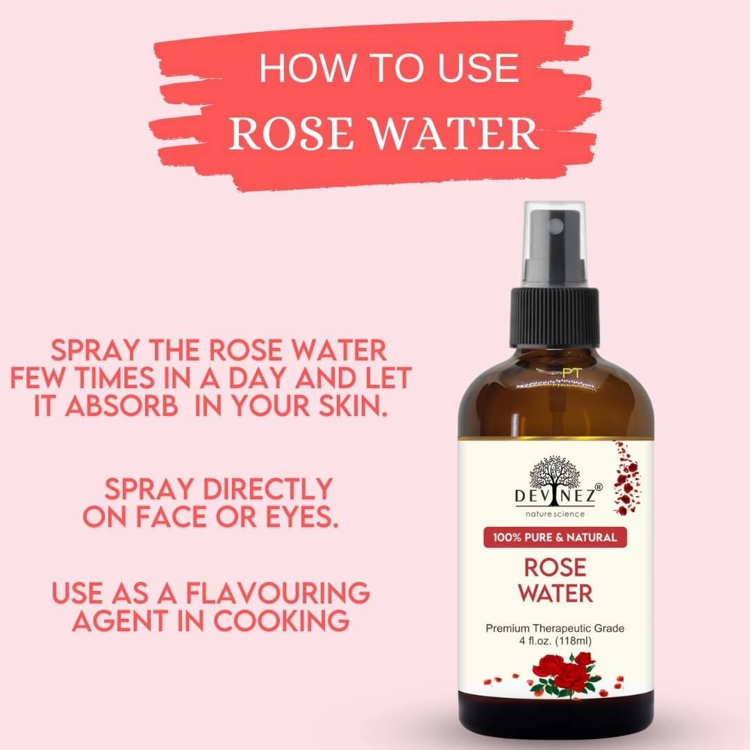 Devinez Rose Water Spray - 118ml | Hydrosol, Alcohol-Free, Paraben-Free | Face Mist, Skin Toner, (Gulab Jal)
