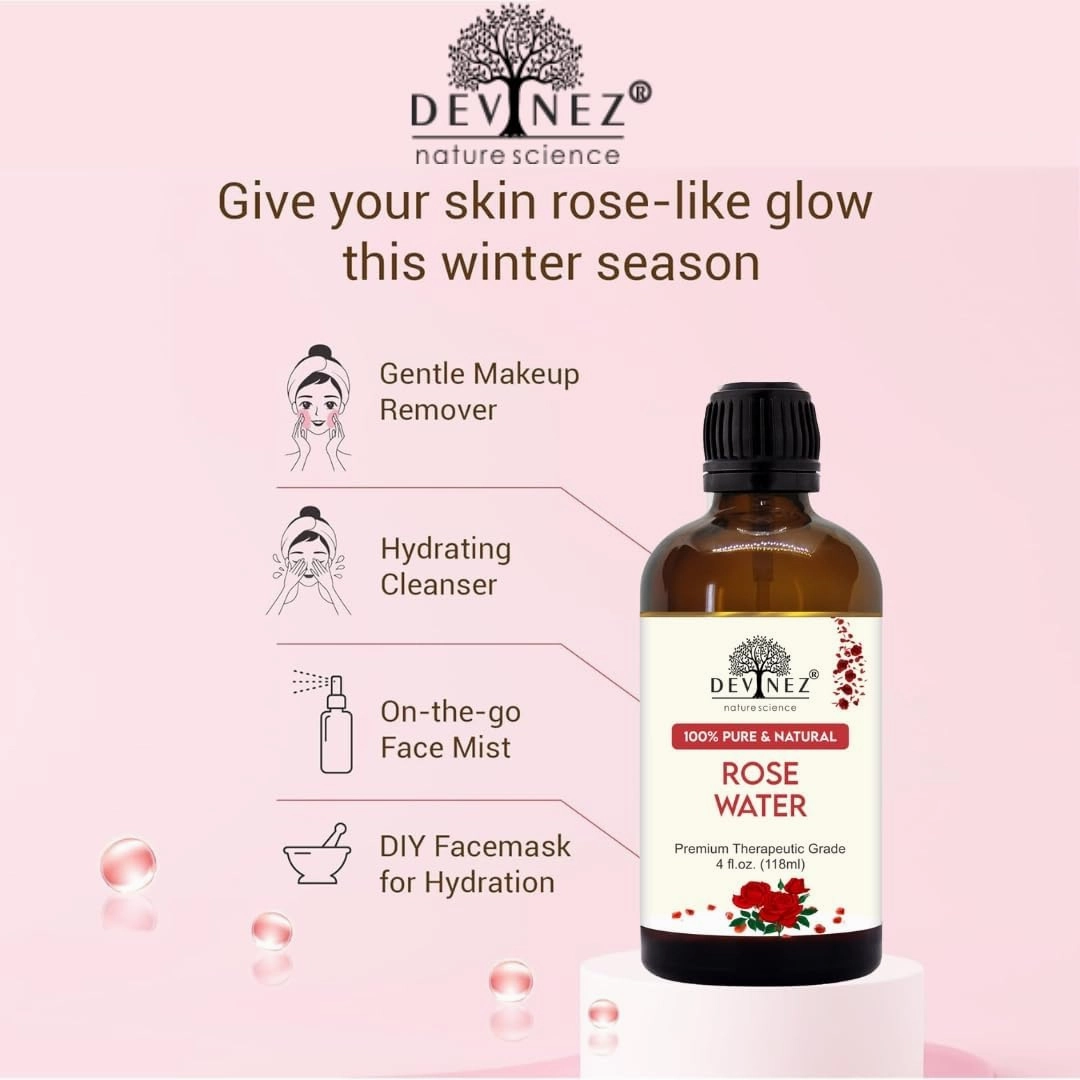 Devinez Rose Water Spray - 118ml | Hydrosol, Alcohol-Free, Paraben-Free | Face Mist, Skin Toner, (Gulab Jal)