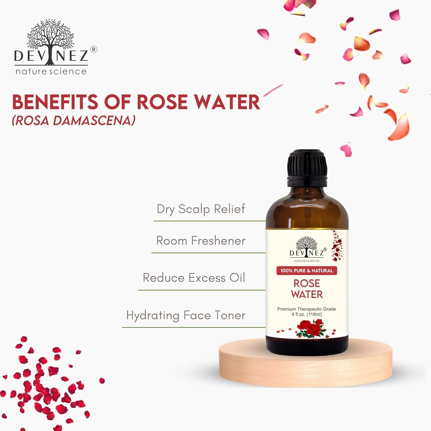 Devinez Rose Water Spray - 118ml | Hydrosol, Alcohol-Free, Paraben-Free | Face Mist, Skin Toner, (Gulab Jal)