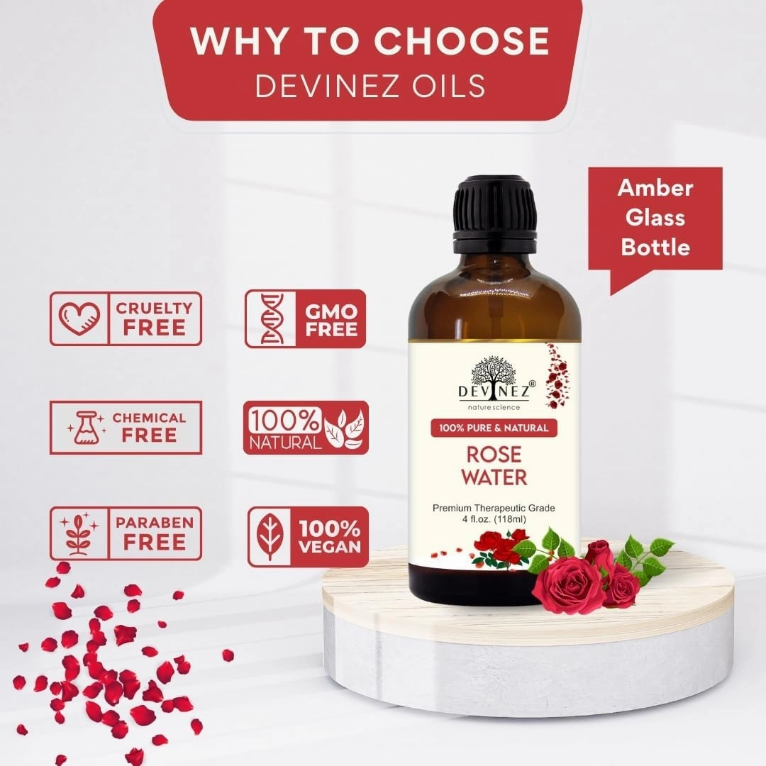 Devinez Rose Water Spray - 118ml | Hydrosol, Alcohol-Free, Paraben-Free | Face Mist, Skin Toner, (Gulab Jal)